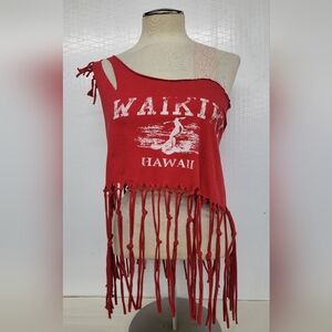 Waikiki Hawaii Surfing Fringe Tank Top Upcycled